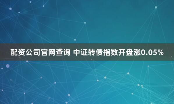 配资公司官网查询 中证转债指数开盘涨0.05%